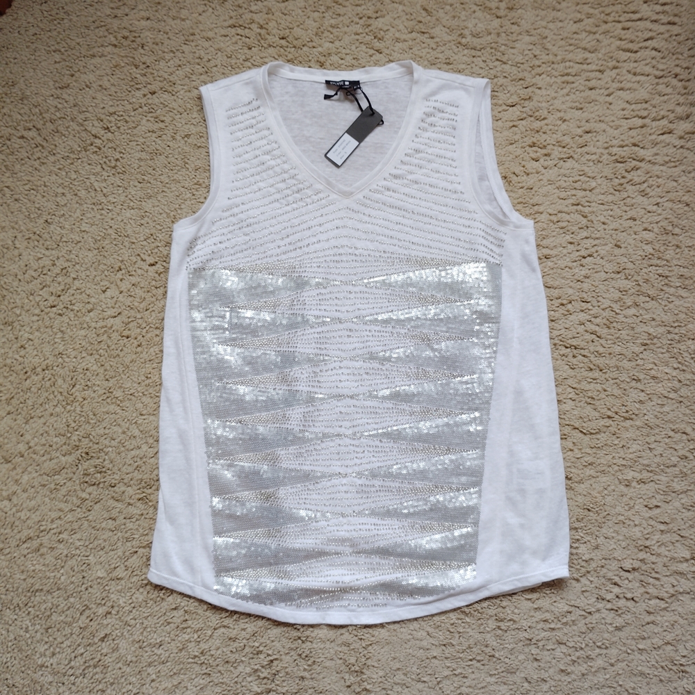 NEW White and Gray Sequin Sleeveless Tank Top